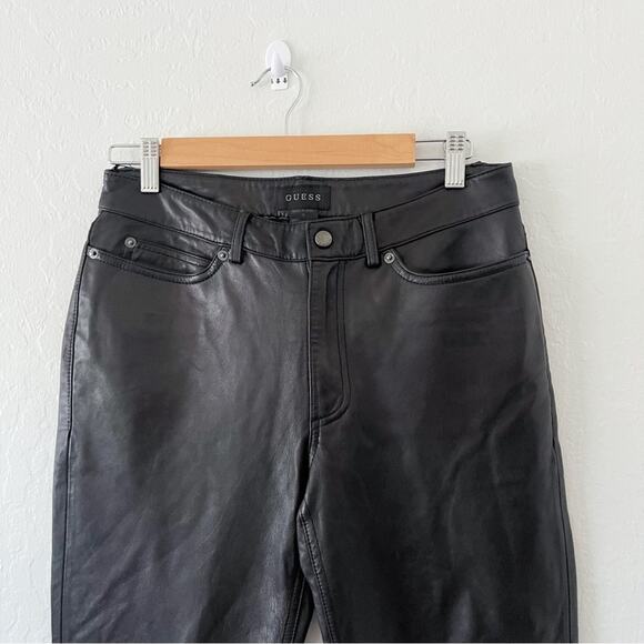 Guess Y2K Vintage Black Genuine Leather Mid Rise Wide Leg Pants - Picture 2 of 6